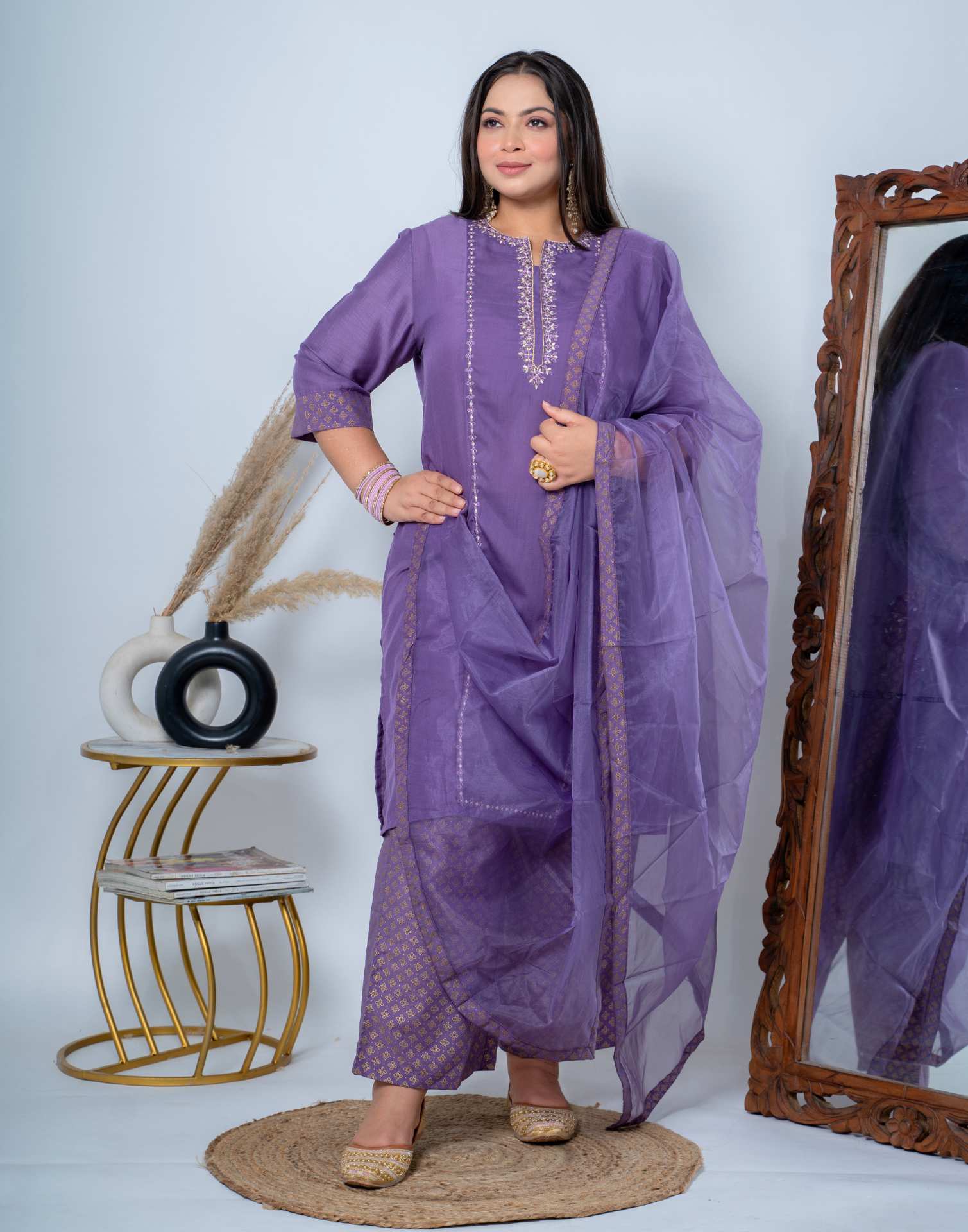 Cotton Ladies Dark Purple Kurti Pant Set, Size: Xl, 70 Gsm at Rs 645/set in  New Delhi